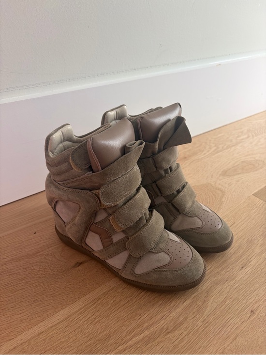 Isabel Marant Shoes - Isabel Marant Tan and Beige Suede Heeled Sneakers
